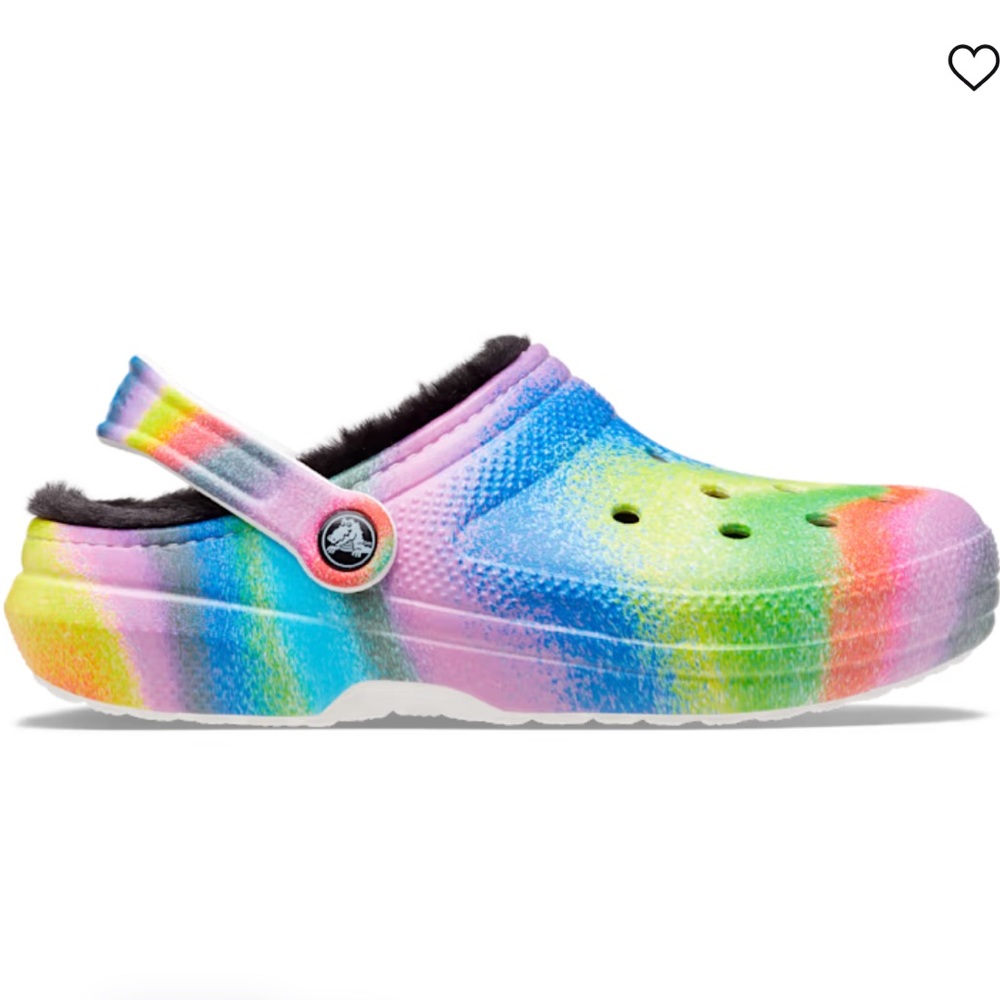 NWT Crocs Classic Fur Lined Spray Dye rainbow Clog in size 13 mens - Picture 1 of 9